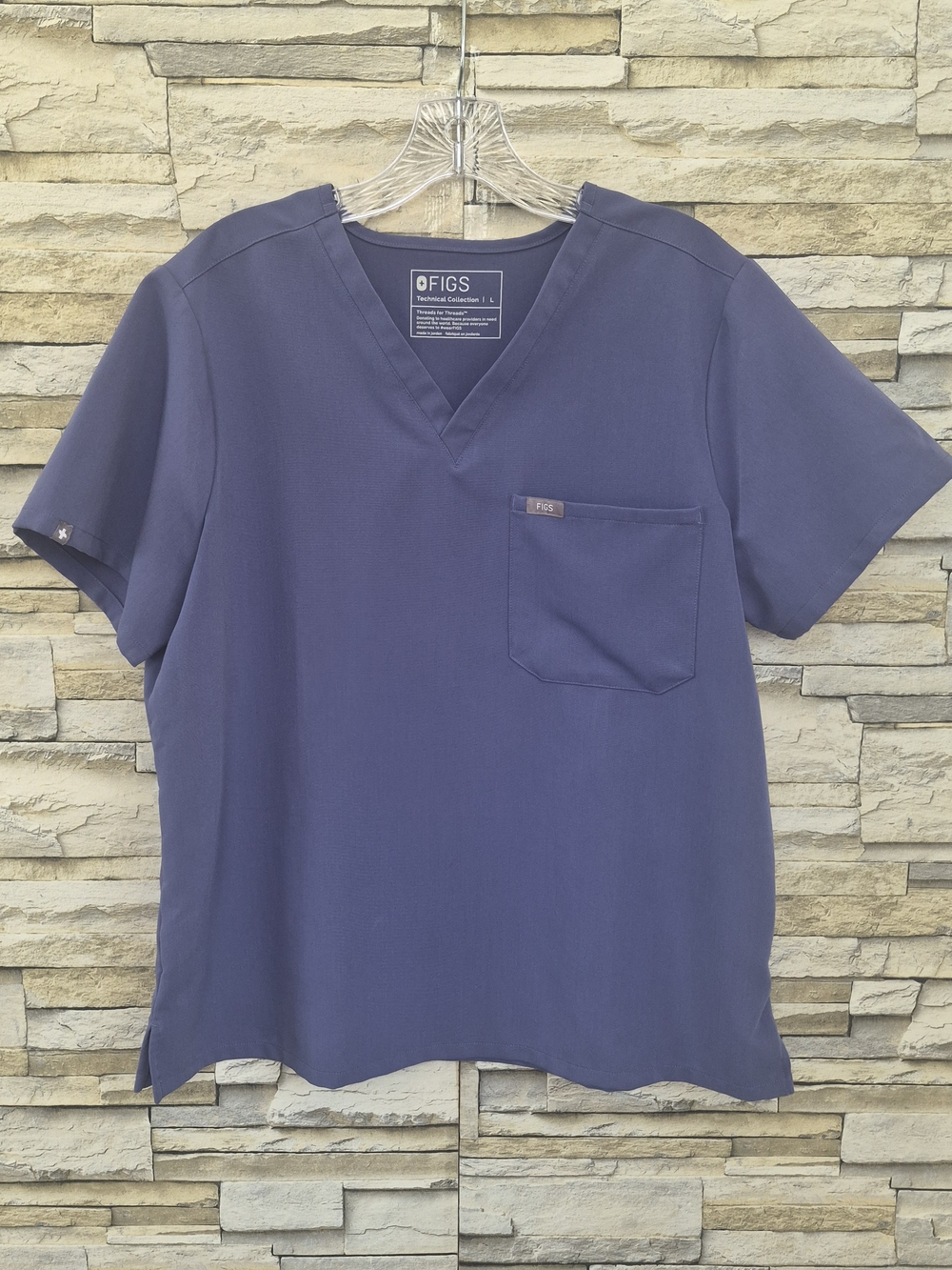 FIGS Scrub Top Women's Large Blue V-Neck Medical Uniform Nurse Apparel